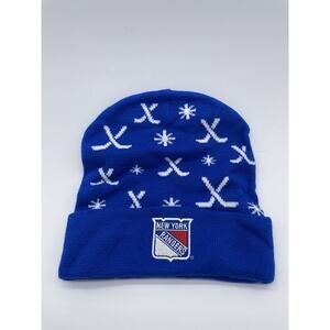 New York Rangers Hockey Fan Beanie One Size Hockey Stick & Snowflake Design